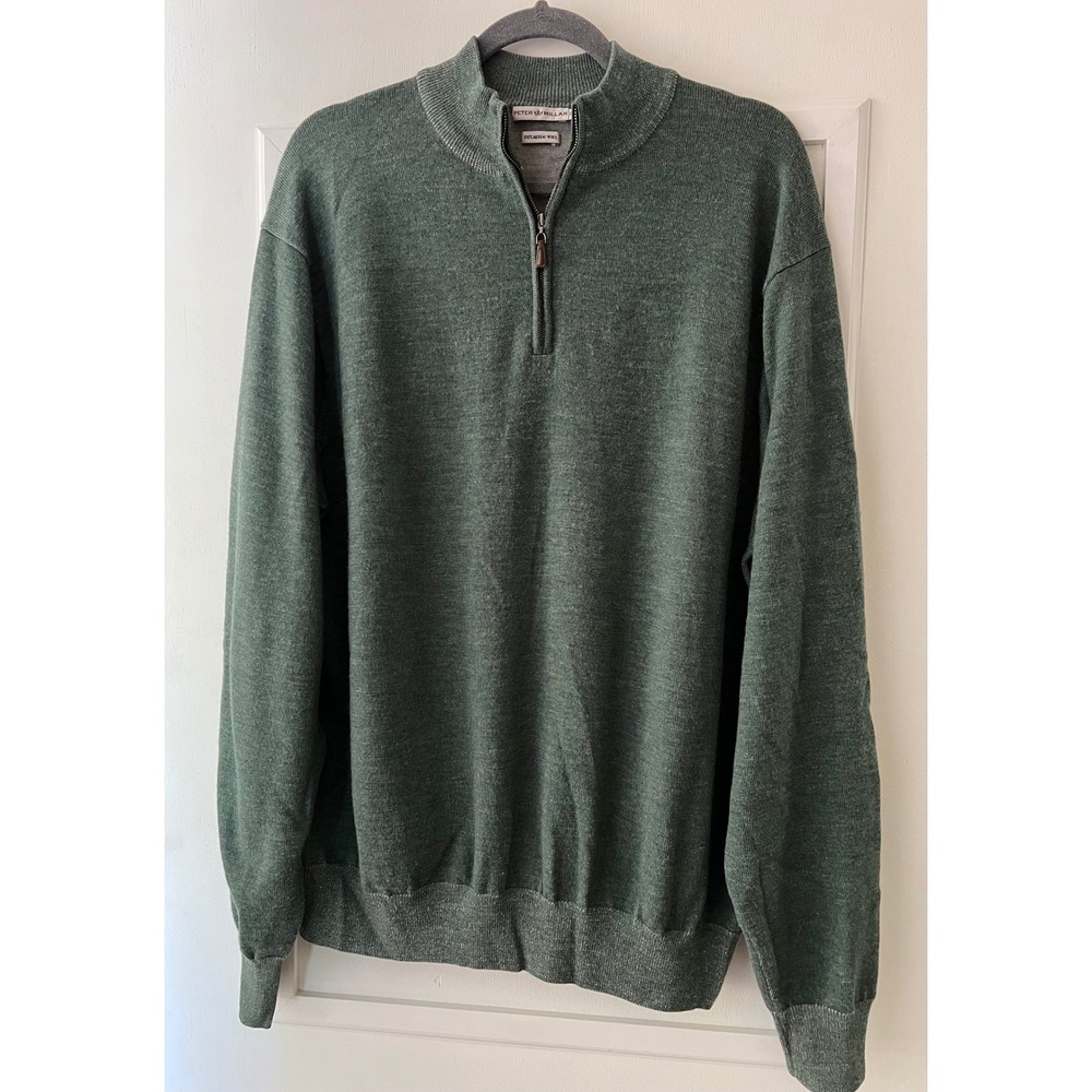 Peter Millar Mens XXL Green 100% Extrafine Merino Wool Quarter Zip Sweater